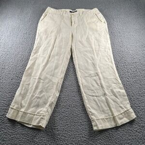 Ralph Lauren Women's Linen Blend Wide Leg Crop Casual Pants Size 4 Beige